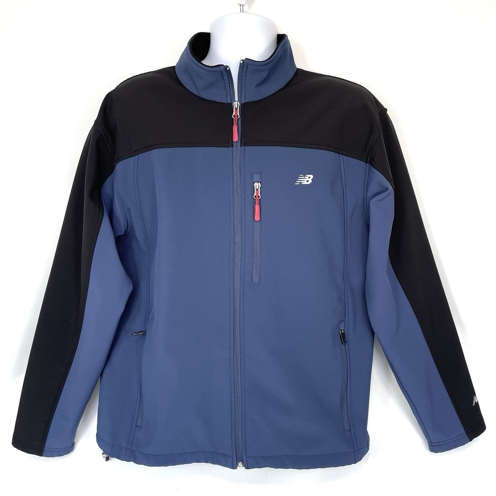 New Balance Mens L Navy Black Softshell Full Zip Jacket Fleece Lined